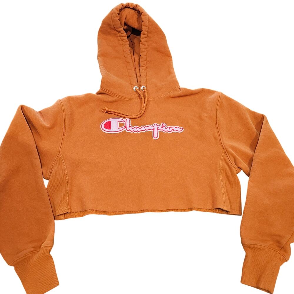 Champion Orange Cropped Hoodie Pink Red White Size Small Retro Y2K Vintage